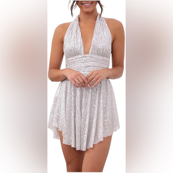 Lucy In The Sky Silver Sequin Halter Dress - Picture 8 of 17
